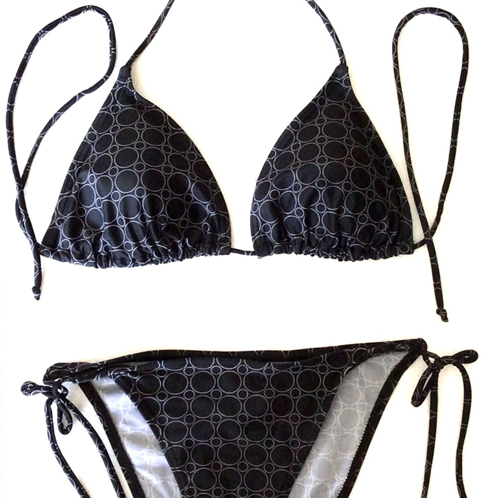 NWOT B.Split 2 Piece Black Bikini Set Triangle Top Brazilian Cut Bottom, Size L